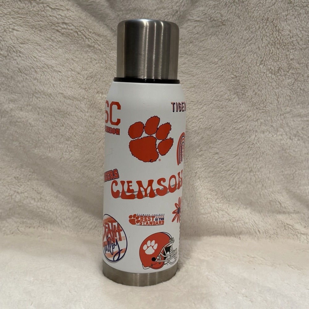 NWOB Clemson SC Tigers Metal Bottle 34 Oz Thermos Football The Memory Company